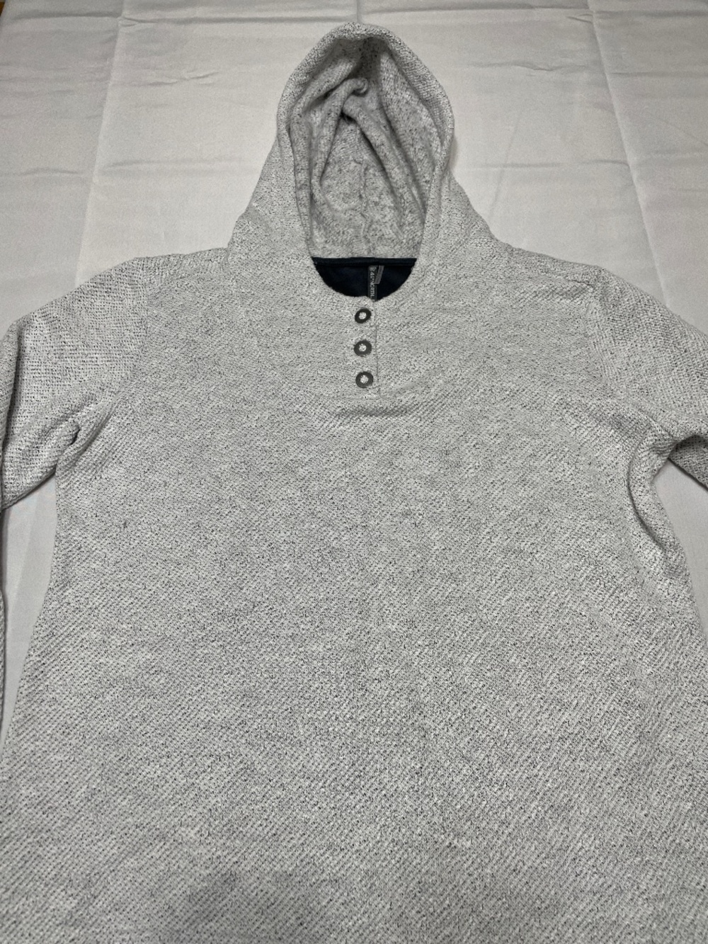 44 North Women's Medium Hooded Sweater Pullover Gray Button Neck Knit Hoodie